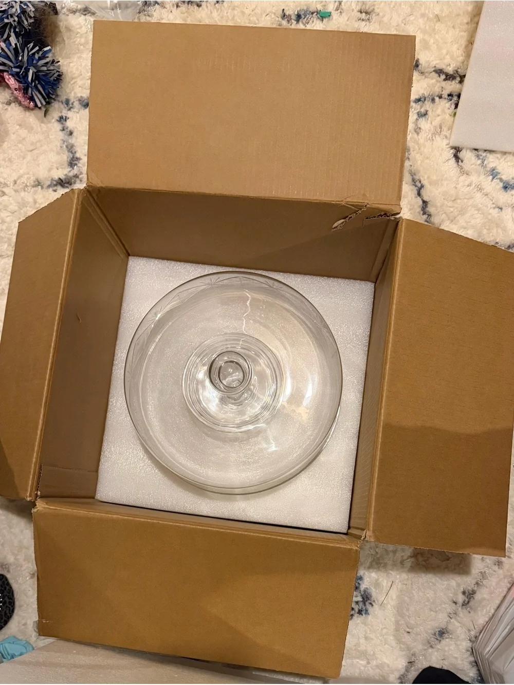 Pottery Barn Clear Etched Glass Cake Stand with Dome